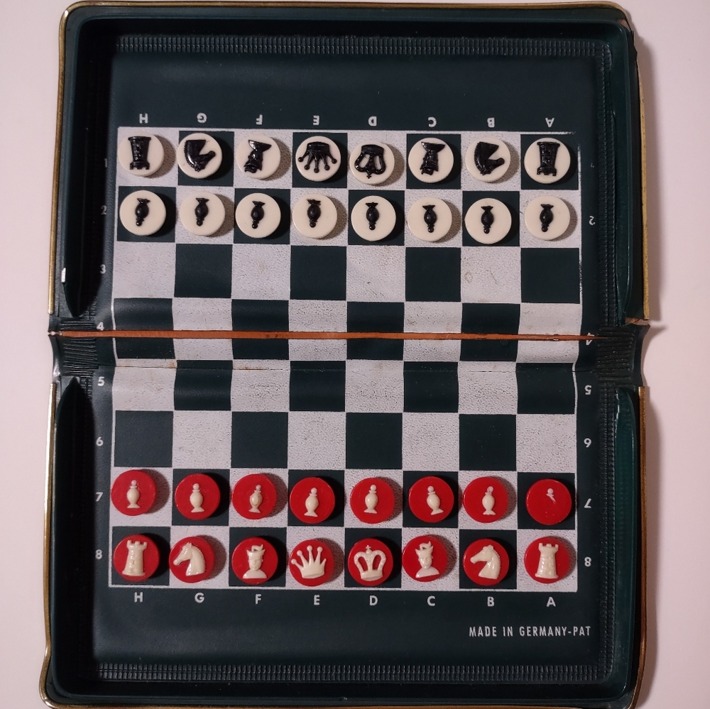 Vintage Portable Miniature Magnetic Chess Set in Case Made In Germany